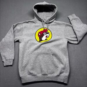 Buc-ees Long Sleeve Pullover Beaver Logo Hoodie Sweatshirt Gray Adult Med